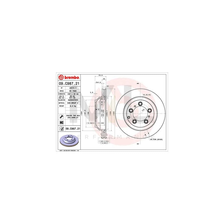 BREMBO 09.C987.21 Brake Disc for PORSCHE CAYENNE Internally Vented, Coated, High-carbon, with bolts/screws Supercar Parts UK Car Parts