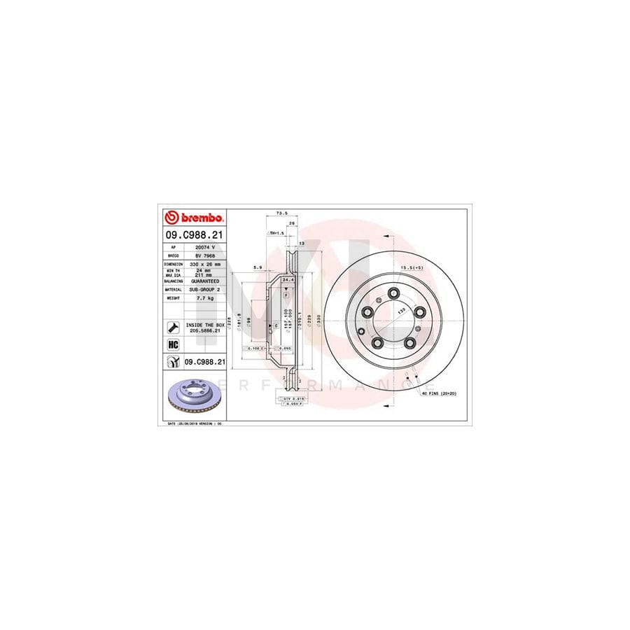 BREMBO 09.C988.21 Brake Disc for PORSCHE CAYENNE Internally Vented, Coated, High-carbon, with bolts/screws Supercar Parts UK Car Parts