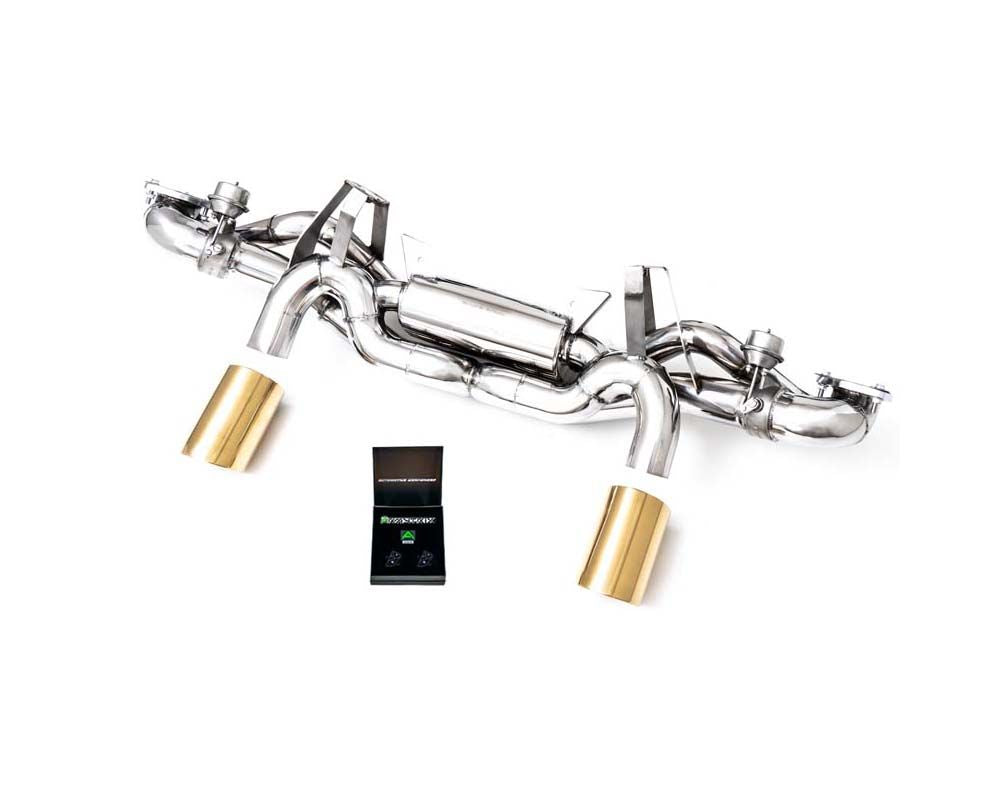 Valvetronic Exhaust System Porsche 718 Cayman GT4 RS OPF 2022+ with Gold Tips Supercar Parts UK Car Parts