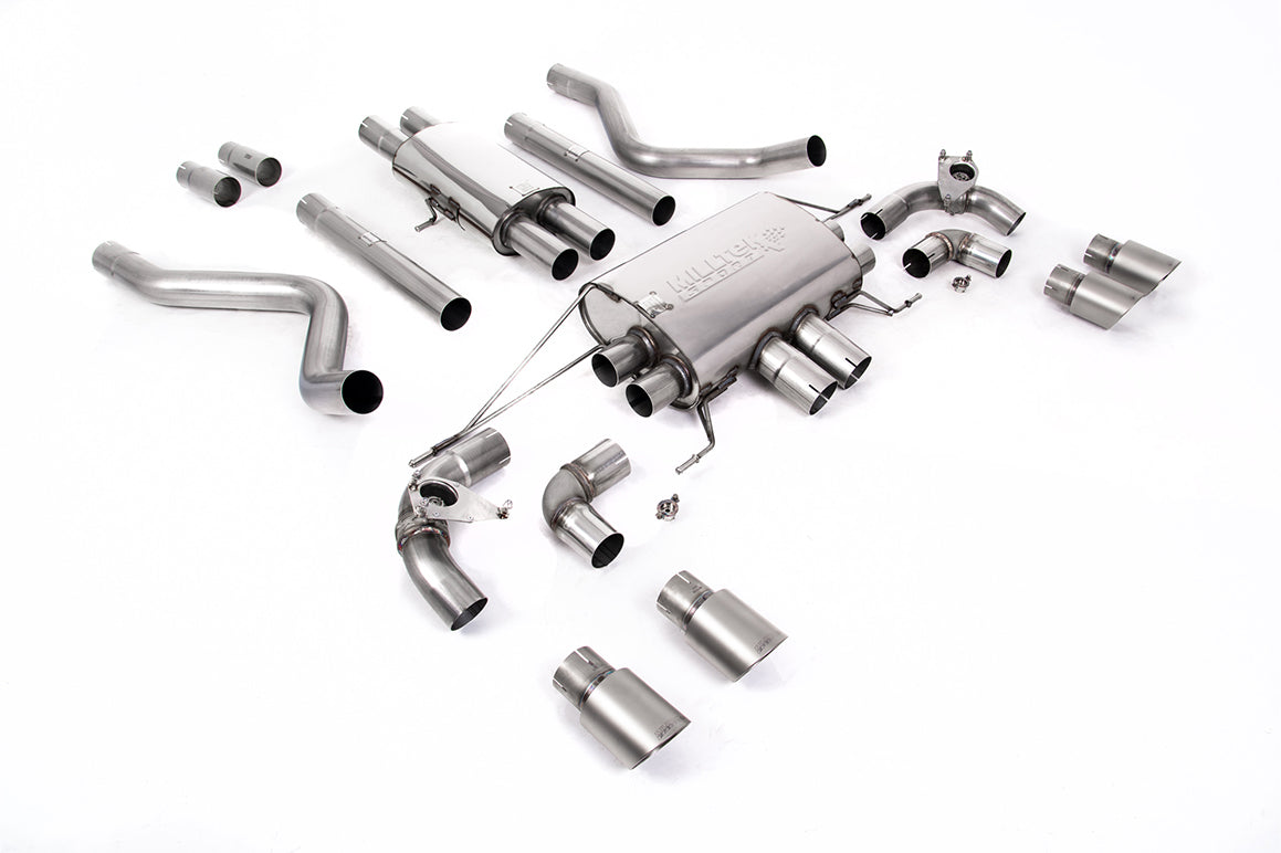 MillTek SSXLR180 Land Rover Defender 110 Cat Back Valved System with Quad GT-90 Brushed Titanium - Resonated